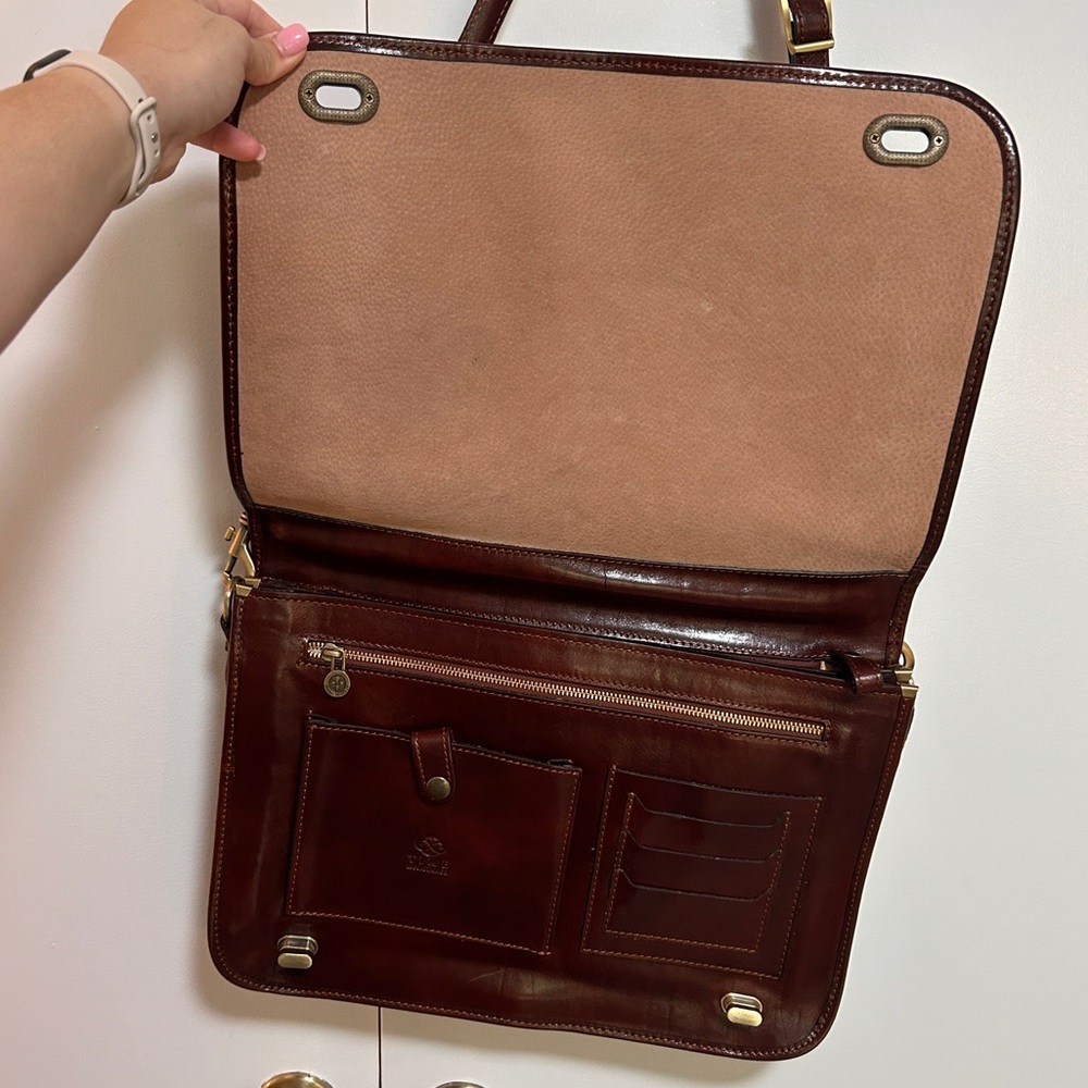 Real Leather Time Resistance Messenger Laptop Briefcase Bag - Picture 7 of 10